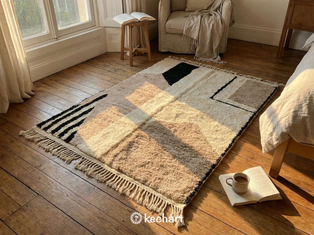 Custom Beni Ourain Rug - Made to Order Plush Moroccan Wool Cream Diamond Pattern