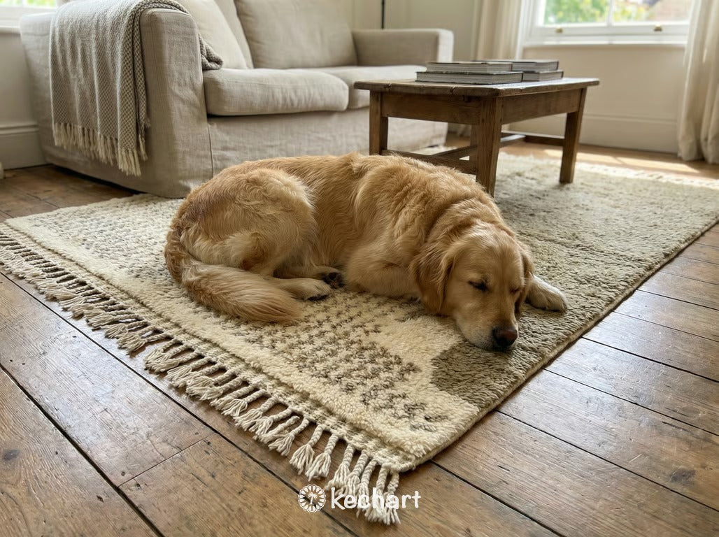 Custom Beni Ourain Rug - Handwoven Cream & Khaki Wool - Made to Order