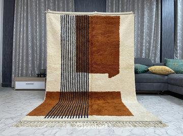 Custom Beni Ourain Wool Rug - Made to Order Geometric Rust & Cream