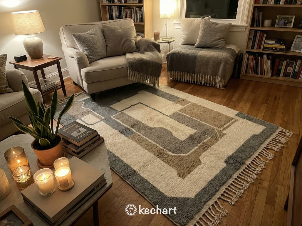 Custom Beni Ourain Rug - Handwoven Moroccan Wool in Soft White & Grey