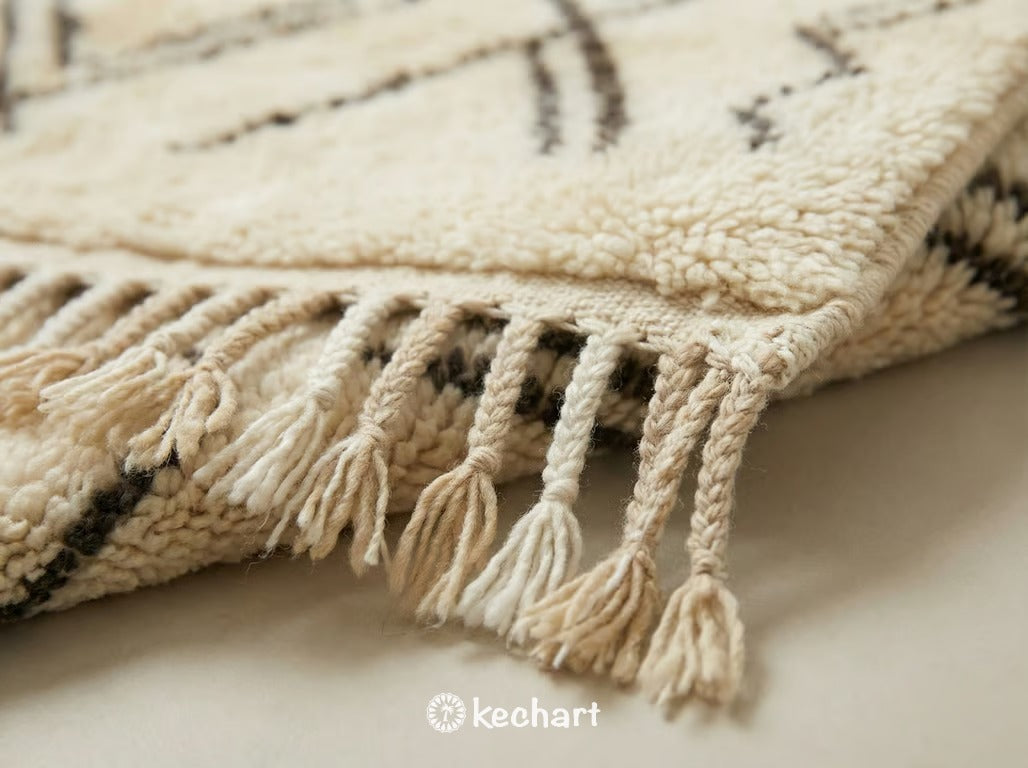Custom Size Beni Ourain Rug - Handmade Moroccan Wool, Cream & Beige Diamond Pattern