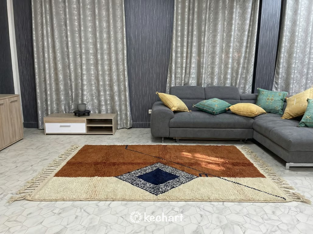 Custom Beni Ourain Rug - Made to Order Moroccan Wool in Rust, Cream & Navy