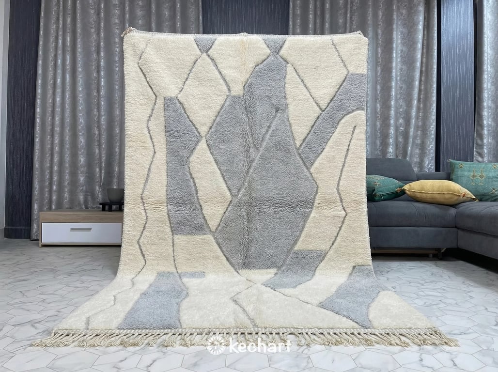 Custom Beni Ourain Wool Rug - Cream & Silver Grey Diamond - Made to Order
