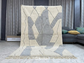 Custom Beni Ourain Wool Rug - Cream & Silver Grey Diamond - Made to Order