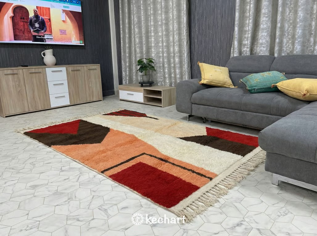 Custom Beni Ourain Rug - Made to Order Moroccan Wool Rug in Crimson & Cream
