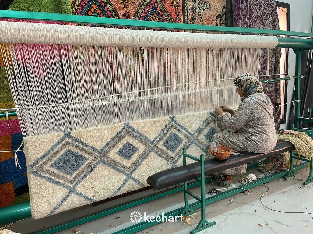 Custom Beni Ourain Rug - Handwoven Moroccan Wool with Organic Blue & Grey Pattern