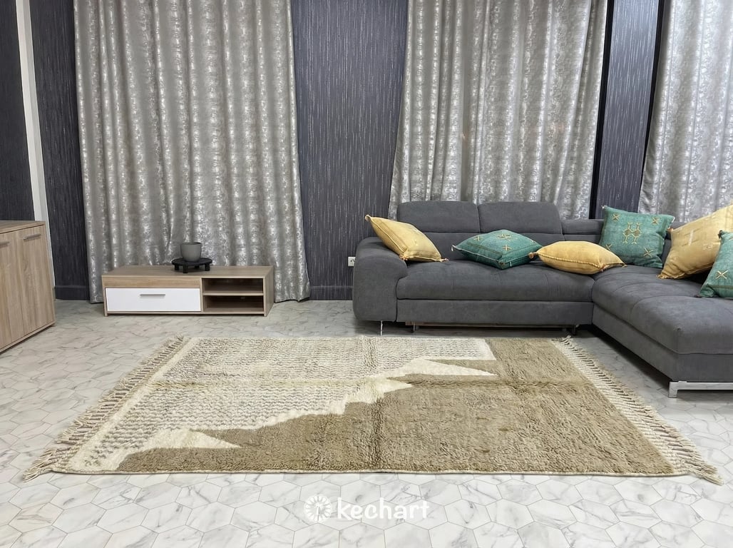 Custom Beni Ourain Rug - Handwoven Cream & Khaki Wool - Made to Order