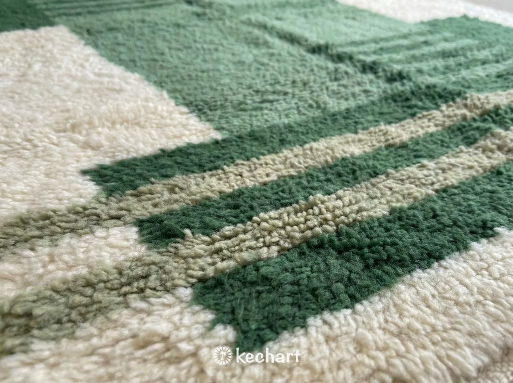 Custom Beni Ourain Rug - Plush Green Geometric Diamond Wool Rug, Made to Order