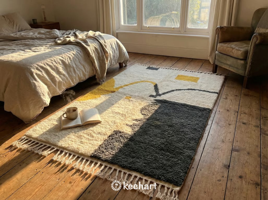 Custom Beni Ourain Rug - Made to Order Wool Rug in Cream, Charcoal & Sunflower