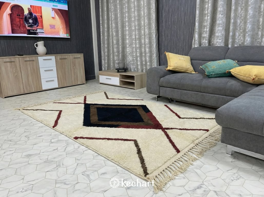 Custom Beni Ourain Rug - Made to Order Geometric Wool Rug, Oxblood & Beige Tones