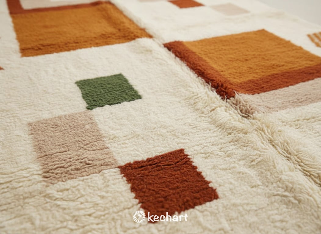 Custom Size Moroccan Beni Ourain Rug - Plush Wool Geometric in Earth Tones