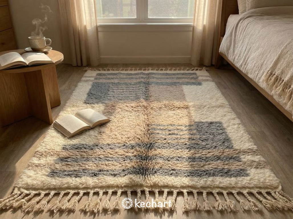 Custom Beni Ourain Rug - Handwoven Moroccan Wool, Grey & Taupe Geometric Diamonds