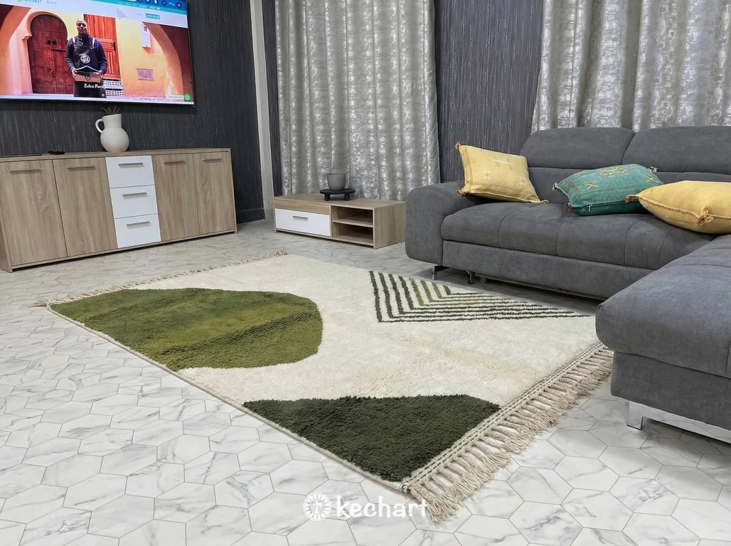 Custom Beni Ourain Rug - Made to Order Olive Green & Kombu Wool Rug