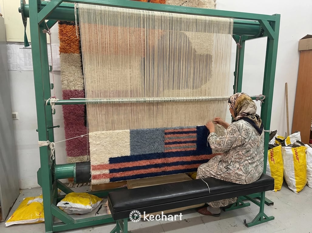 Custom Beni Ourain Rug - Made to Order Moroccan Wool with Blue Diamond Pattern