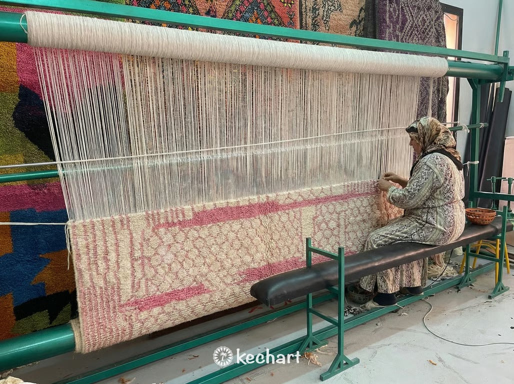Custom Beni Ourain Rug - Made to Order Moroccan Wool with Pink Diamonds