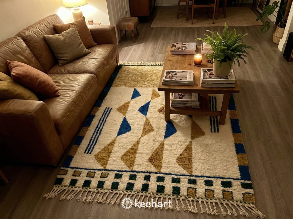 Custom Beni Ourain Rug - Made to Order Moroccan Blue & Gold Geometric Wool