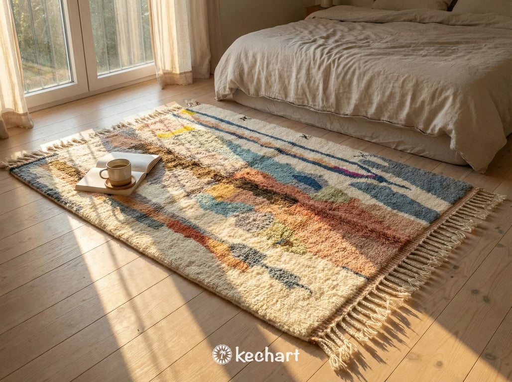 Custom Beni Ourain Rug - Handmade Moroccan Wool, Cream & Beige Diamond