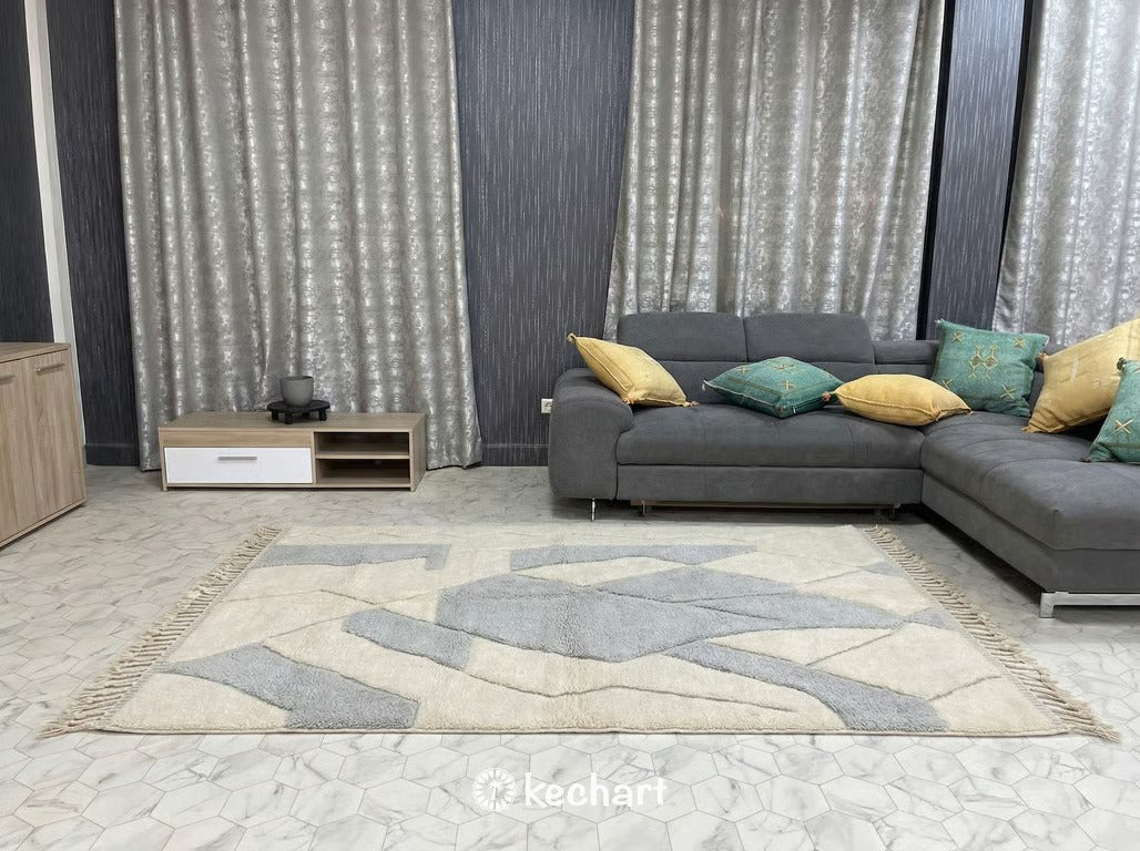 Custom Beni Ourain Wool Rug - Cream & Silver Grey Diamond - Made to Order