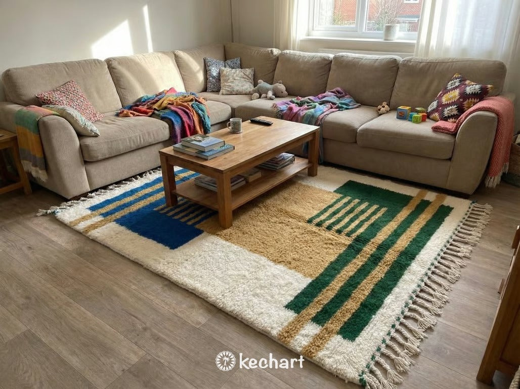 Custom Beni Ourain Rug - Made to Order Moroccan Wool Rug in Blue & Gold