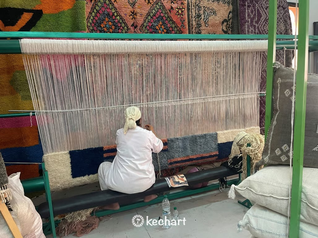 Custom Beni Ourain Rug - Made to Order Moroccan Wool with Blue Diamond Pattern