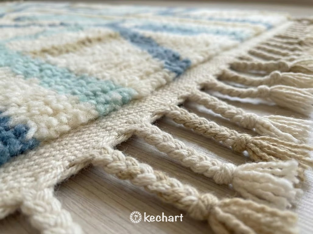Custom Beni Ourain Moroccan Rug in Dusty Blue & Cream Wool - All Sizes Available