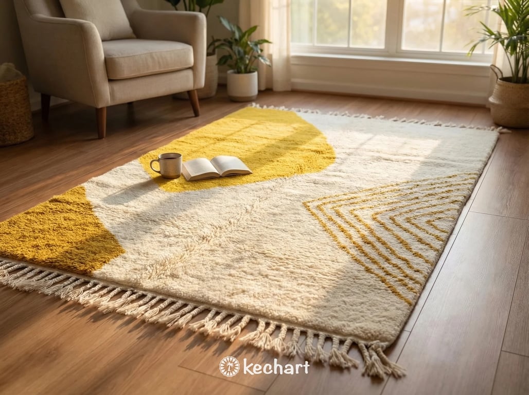 Custom Size Beni Ourain Rug - Handwoven Moroccan Wool, Cream & Sunflower