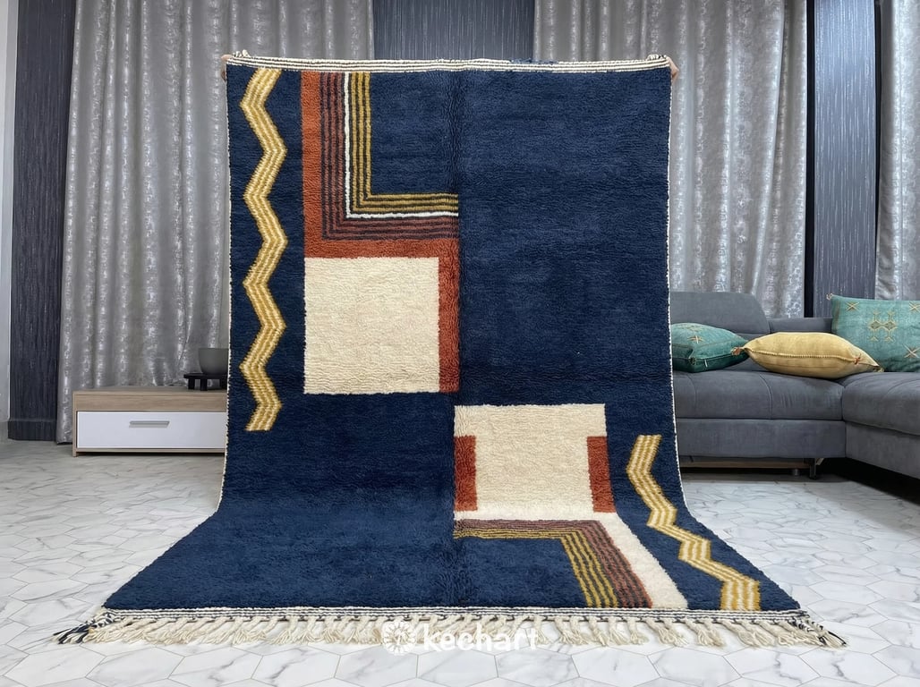 Custom Size Beni Ourain Rug - Handwoven Moroccan Wool in Rust & Cream Geometric