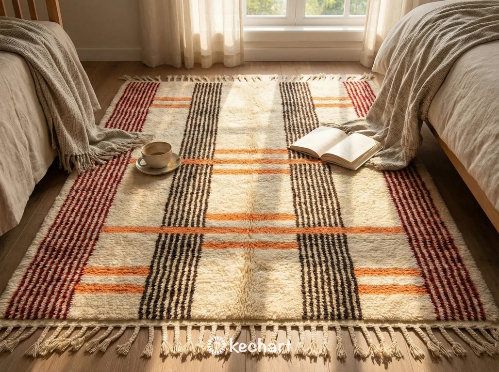 Custom Beni Ourain Rug - Handmade Moroccan Wool in Crimson, Orange & Cream