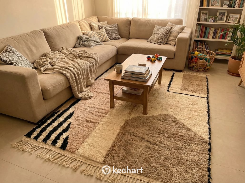Custom Beni Ourain Rug - Made to Order Plush Moroccan Wool Cream Diamond Pattern