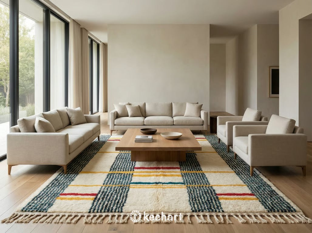 Custom Beni Ourain Rug - Made to Order Colorful Wool Rug Saffron Blue Red