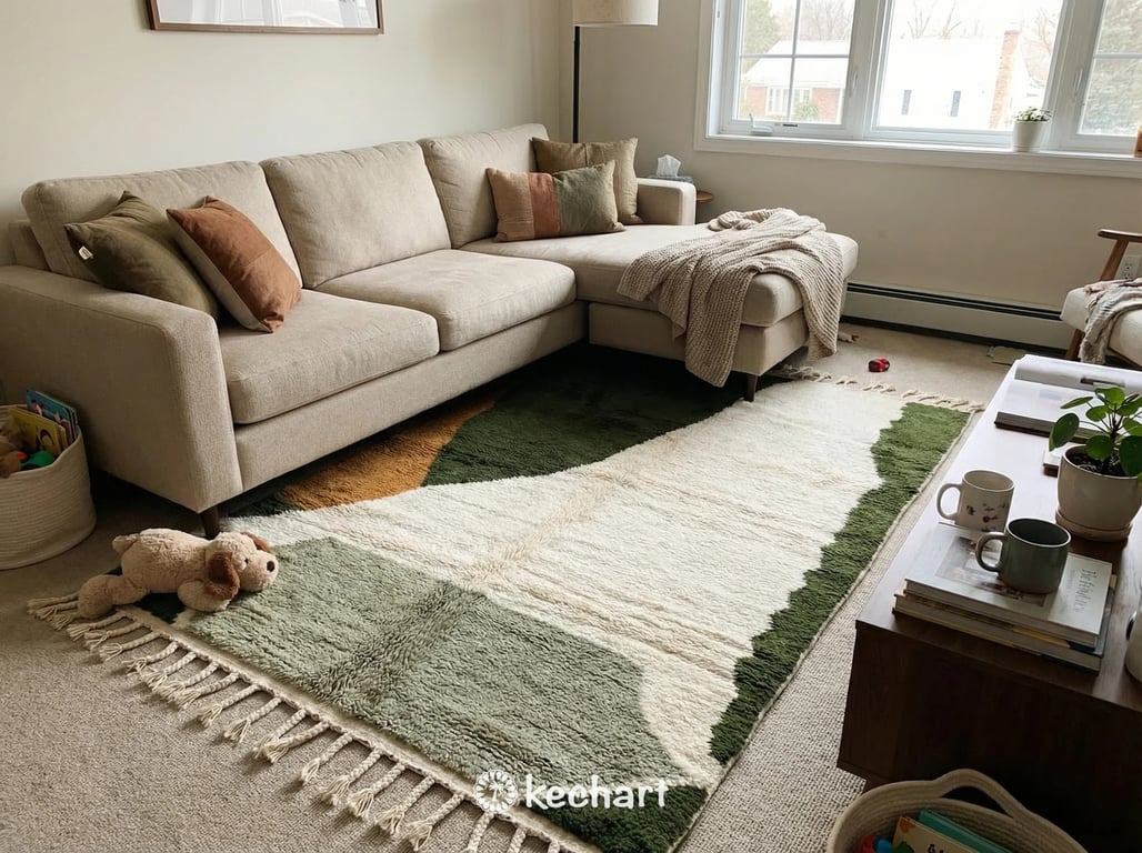 Custom Beni Ourain Rug - Olive & Sage Geometric Wool Rug - Made to Order