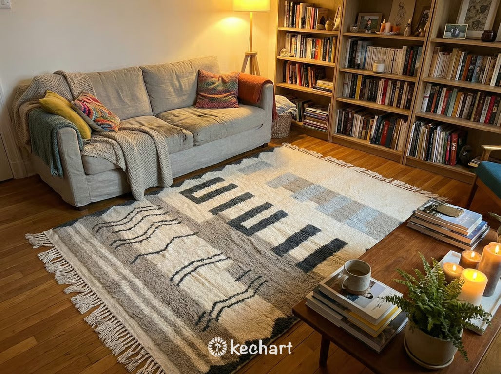 Custom Beni Ourain Rug - Handwoven Grey & White Geometric Moroccan Wool
