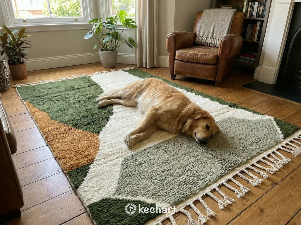 Custom Beni Ourain Rug - Olive & Sage Geometric Wool Rug - Made to Order