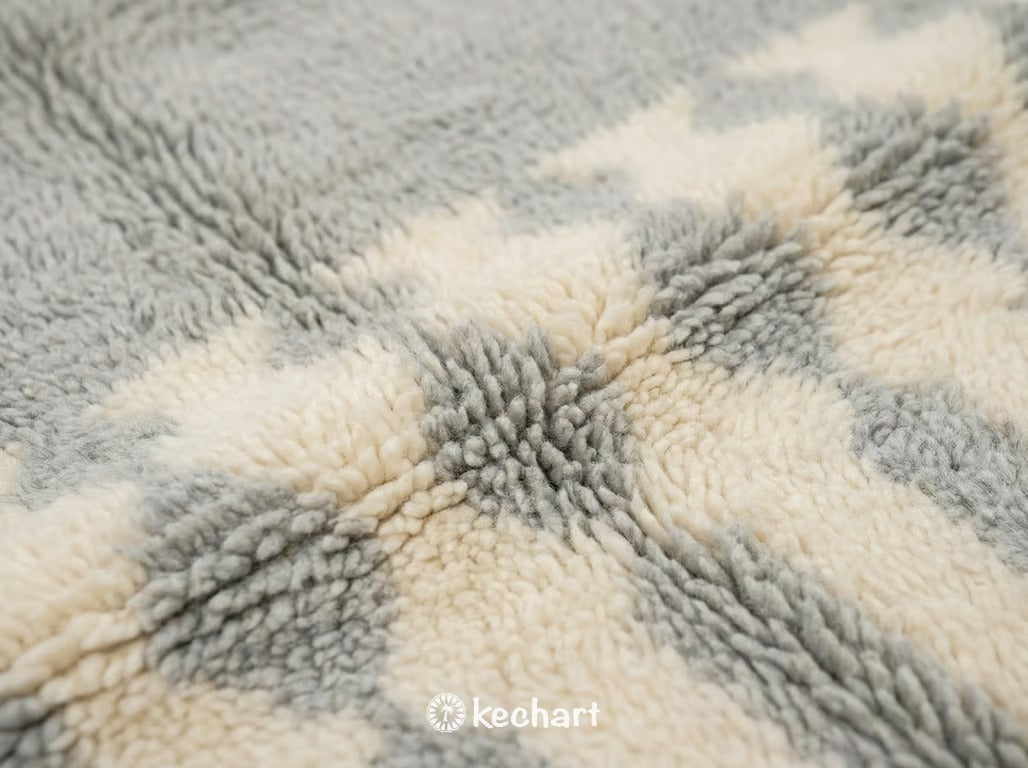 Custom Size Beni Ourain Rug - Handwoven Silver Grey Geometric Wool