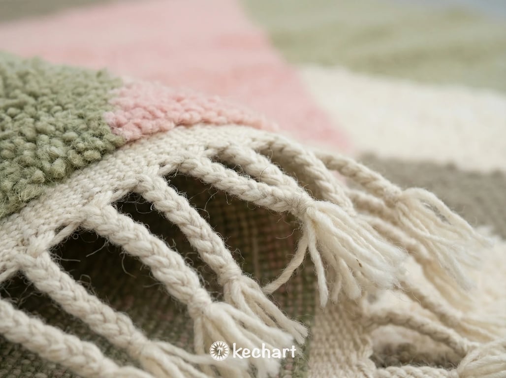 Custom Size Beni Ourain Rug - Moroccan Wool Rug in Sage & Pink Geometric