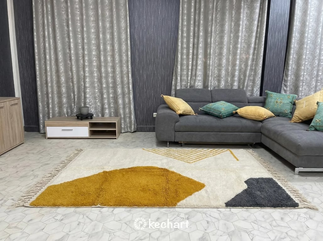 Handwoven Custom Beni Ourain Rug - Natural Cream & Curry Yellow Wool