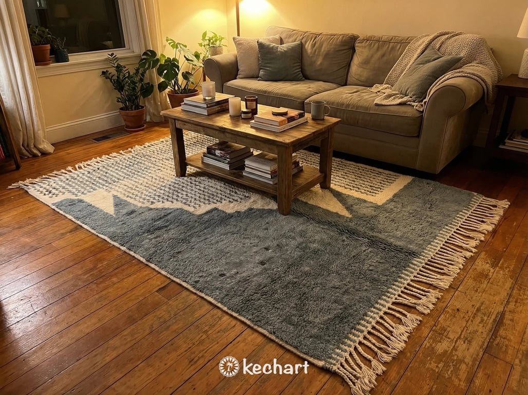 Custom Beni Ourain Rug - Made to Order Moroccan Wool Rug Cream & Blue Grey