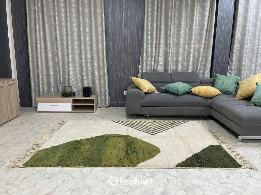 Custom Beni Ourain Rug - Made to Order Olive Green & Kombu Wool Rug