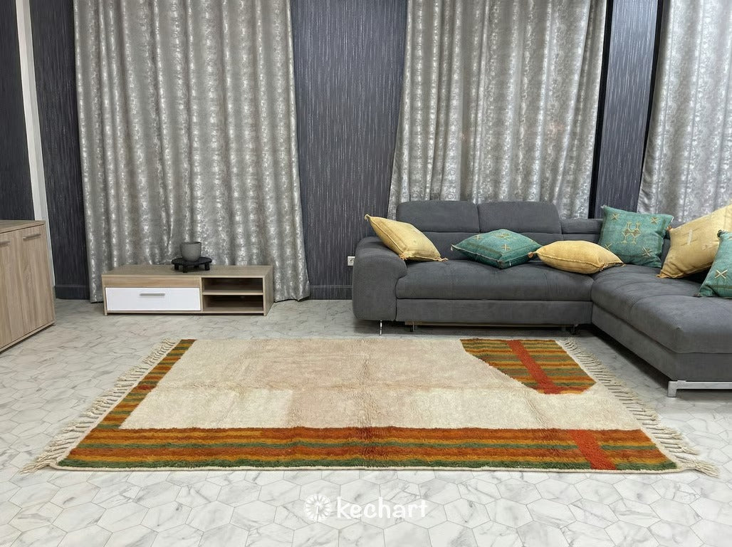 Custom Beni Ourain Rug | Handmade Moroccan Wool | Rust & Pesto Diamond Geometric