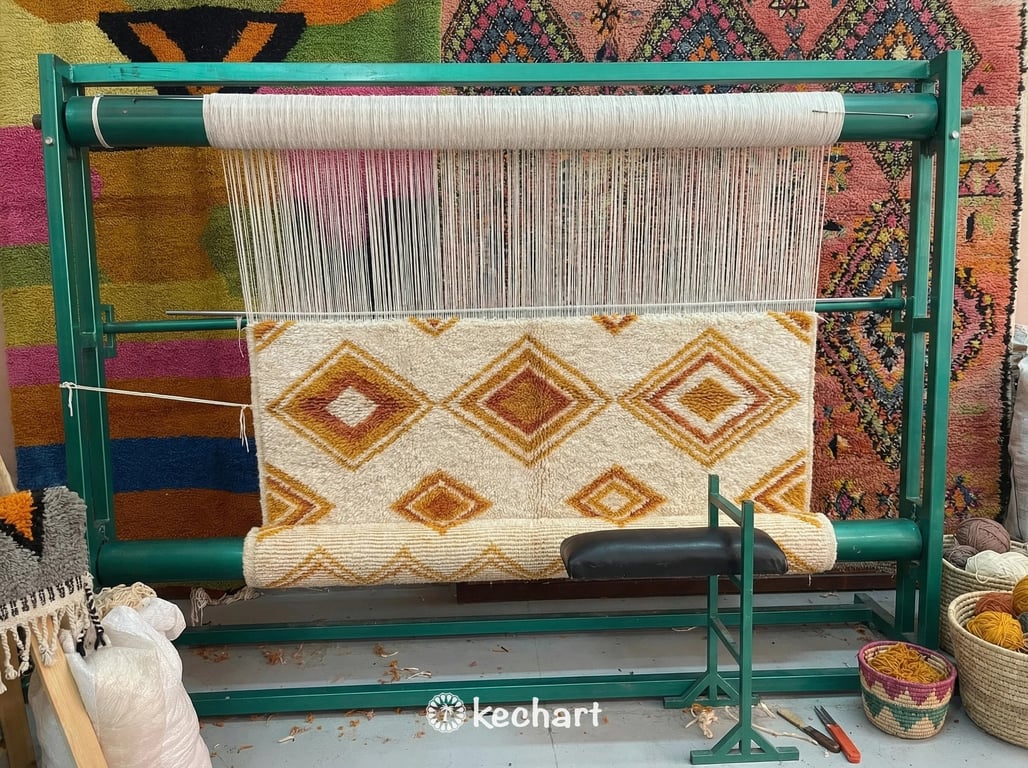 Custom Beni Ourain Rug - Saffron Yellow & Curry - Modern Asymmetric Design - Made to Order