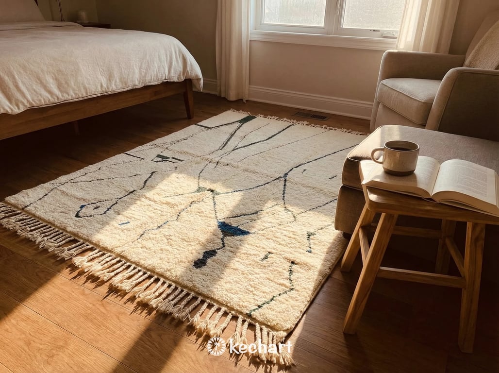 Custom Beni Ourain Rug - Handwoven Moroccan Wool, Cream & Sapphire Blue