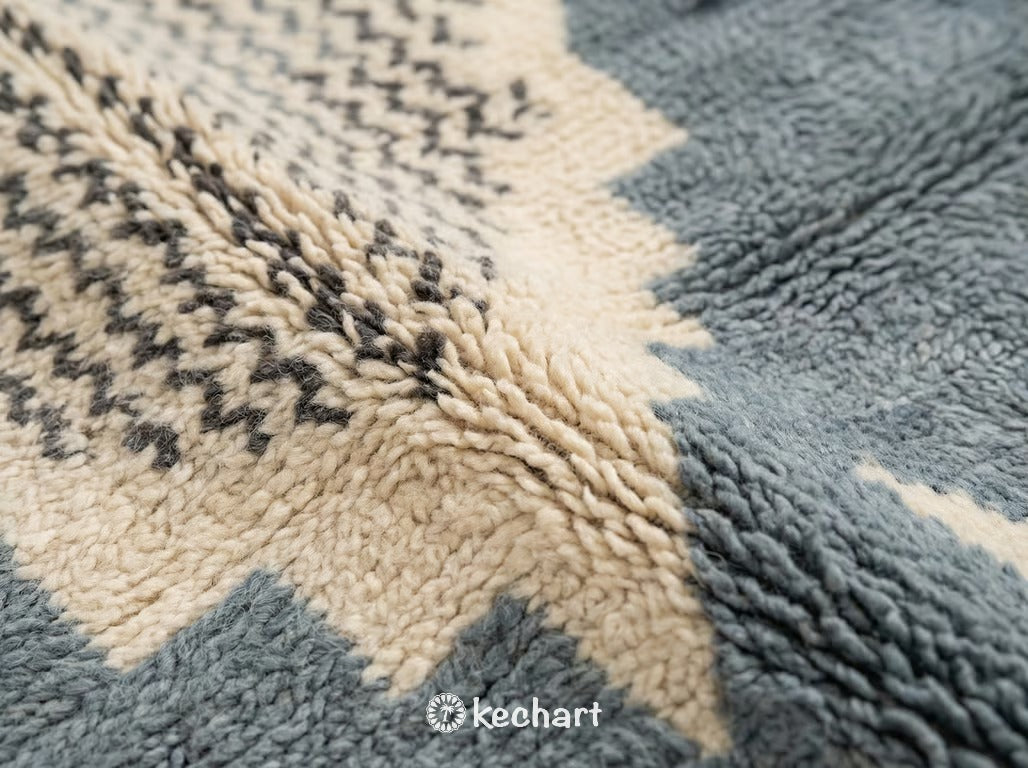 Custom Beni Ourain Rug - Made to Order Moroccan Wool Rug Cream & Blue Grey