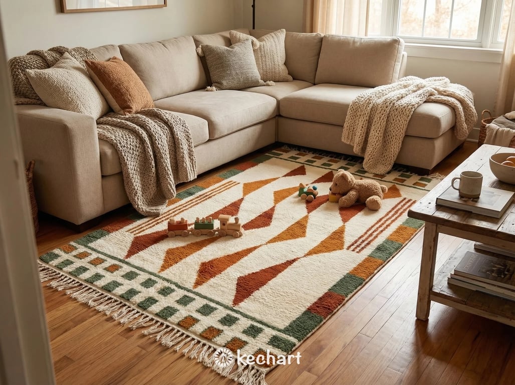 Custom Size Beni Ourain Rug - Handwoven Moroccan Wool in Rust & Earth Tones