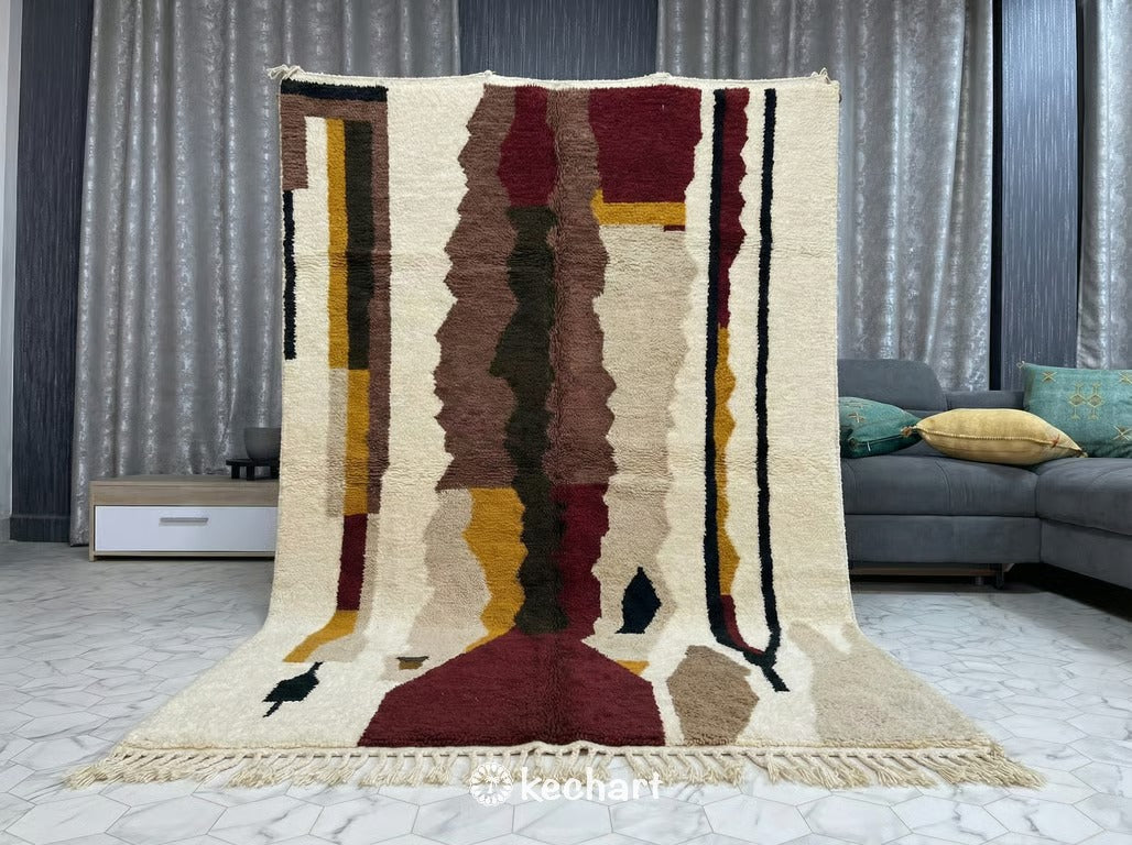 Custom Beni Ourain Rug - Made to Order Plush Wool Rug in Oxblood & Earth Tones