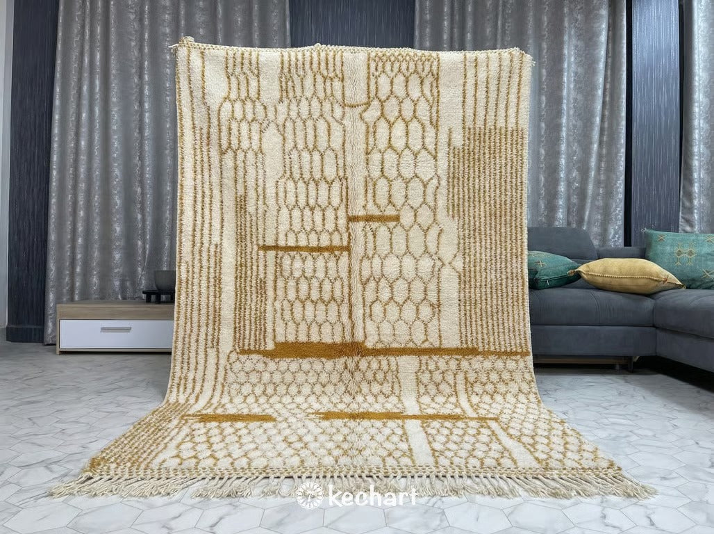 Custom Beni Ourain Rug - Handwoven Moroccan Wool Rug in Cream & Desert Sun