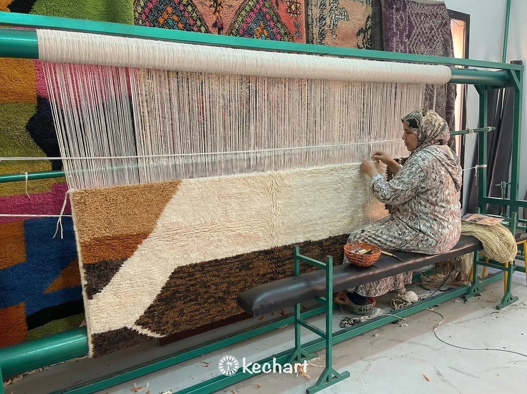 Custom Beni Ourain Rug - Handwoven Moroccan Wool Rug in Cream, Toffee & Camel