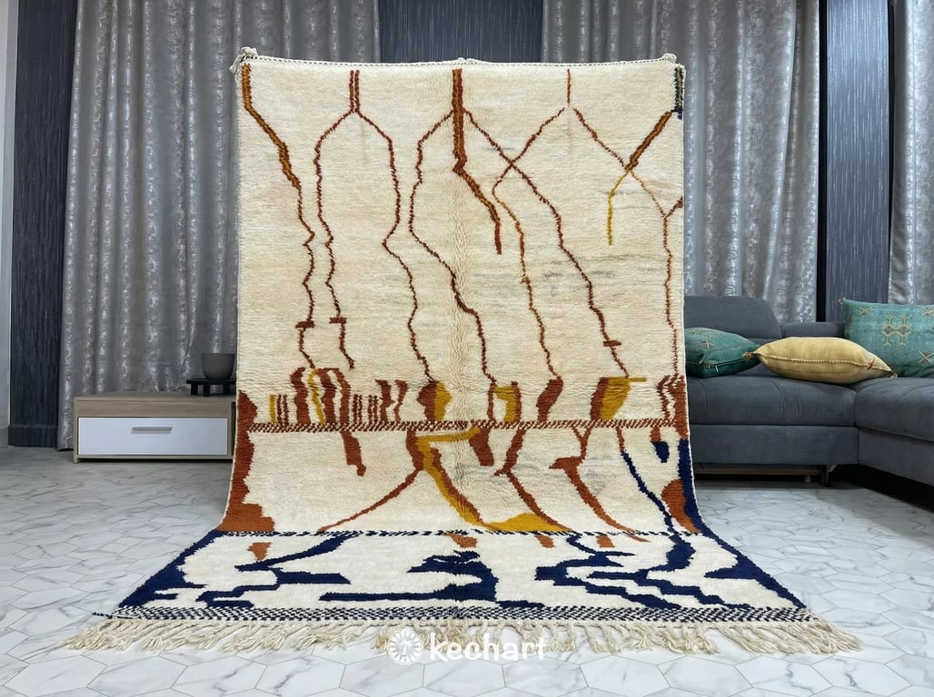 Custom Beni Ourain Rug - Handwoven Moroccan Wool in Rust, Navy & Cream