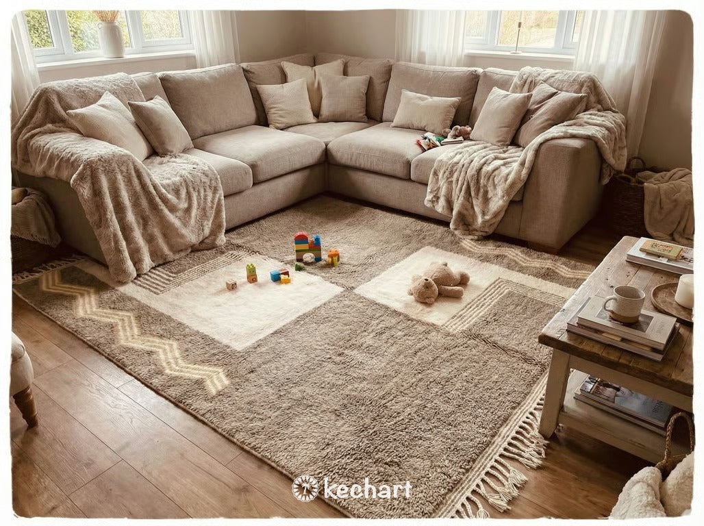 Custom Beni Ourain Rug - Plush Moroccan Wool in Cream Diamond Pattern