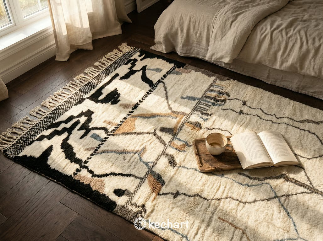 Custom Beni Ourain Rug - Made to Order Moroccan Wool in White & Grey