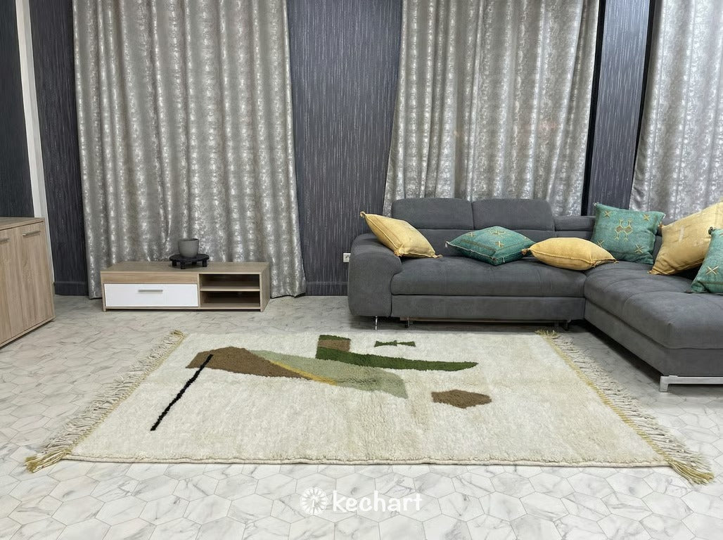 Custom Beni Ourain Rug - Olive & Sage Geometric Wool